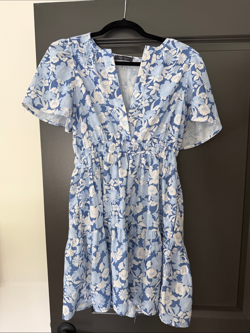 Light Blue Floral Mini Dress with Elastic Waist